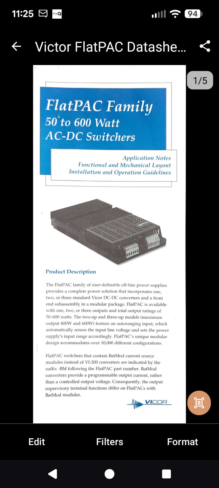 Vicor VI-PA22-EYY FlatPAC, a configurable AC-DC switching power supply