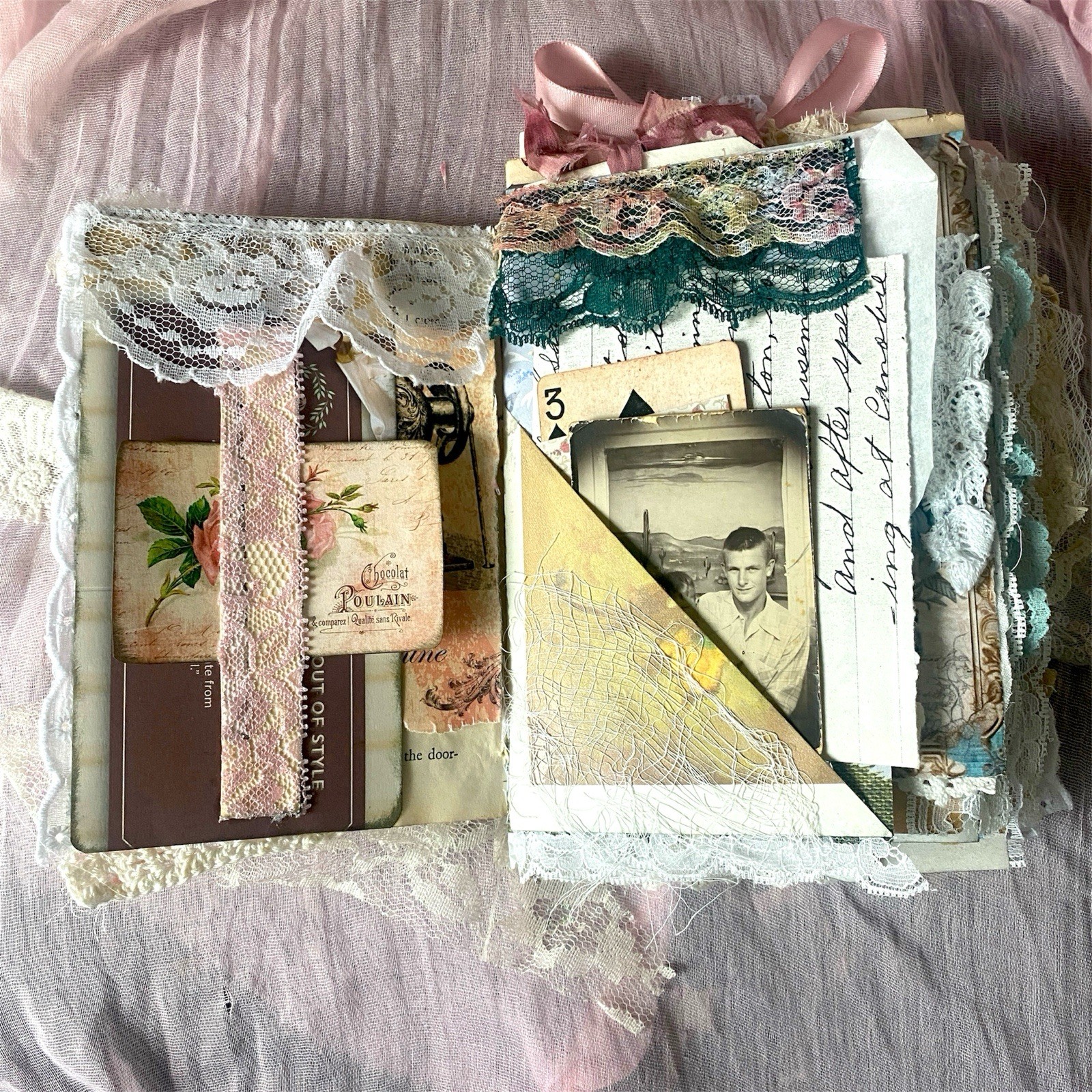 Handmade Shabby Chic Layered Junk Journal – Romantic Floral Scrapbook Diary Book