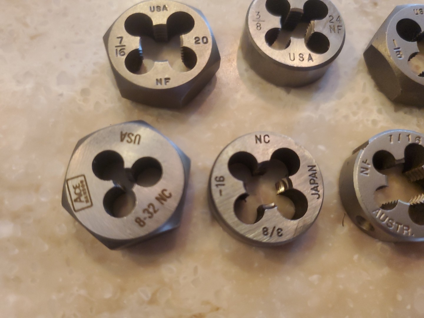 Lot of 7 1″ Hex And Round Dies Various Sizes Ace NF USA Various Sizes Look New