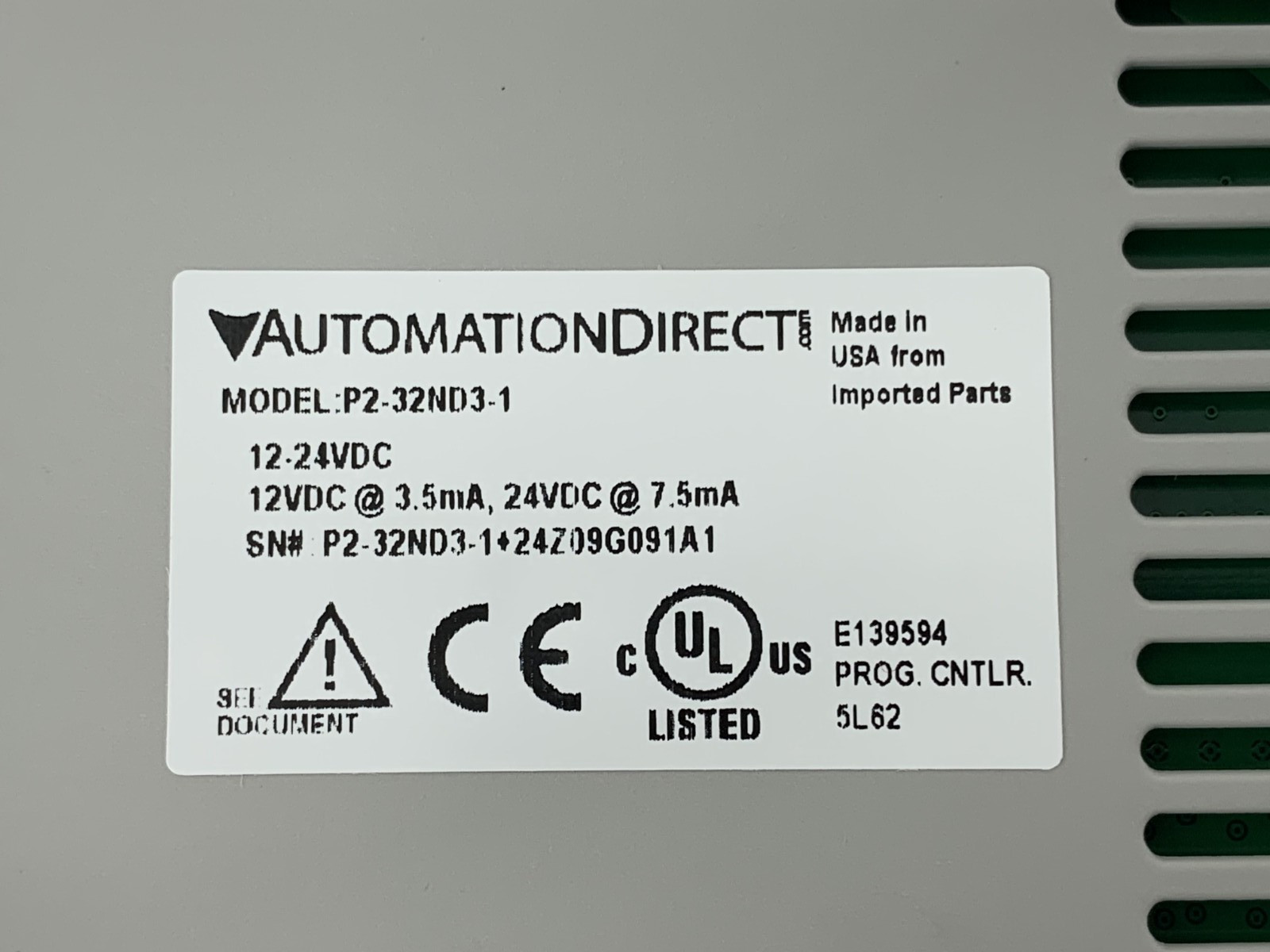 Automation Direct P2-32ND3-1 32-Point Discrete Input Module 12–24VDC 7.5 mA