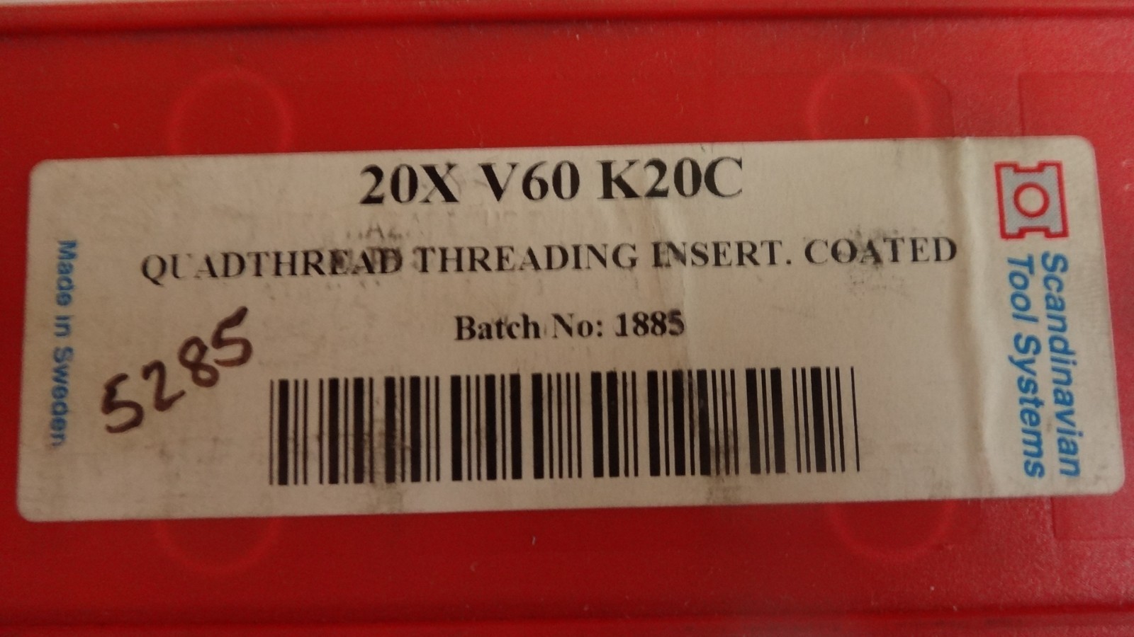 Scandinavian Tool 20X V60 K20C Quad Thread Carbide Threading Inserts. 9 Pcs