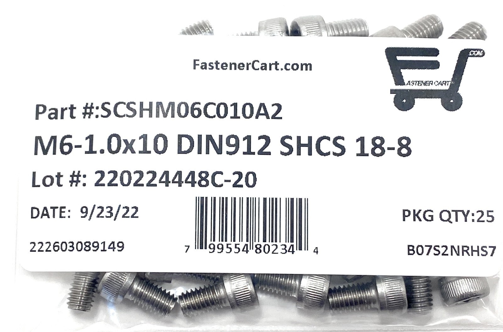 (25) M6-1.0 x 10 Stainless Steel Socket Head Socket Cap Screws DIN912 M6x1.0x10