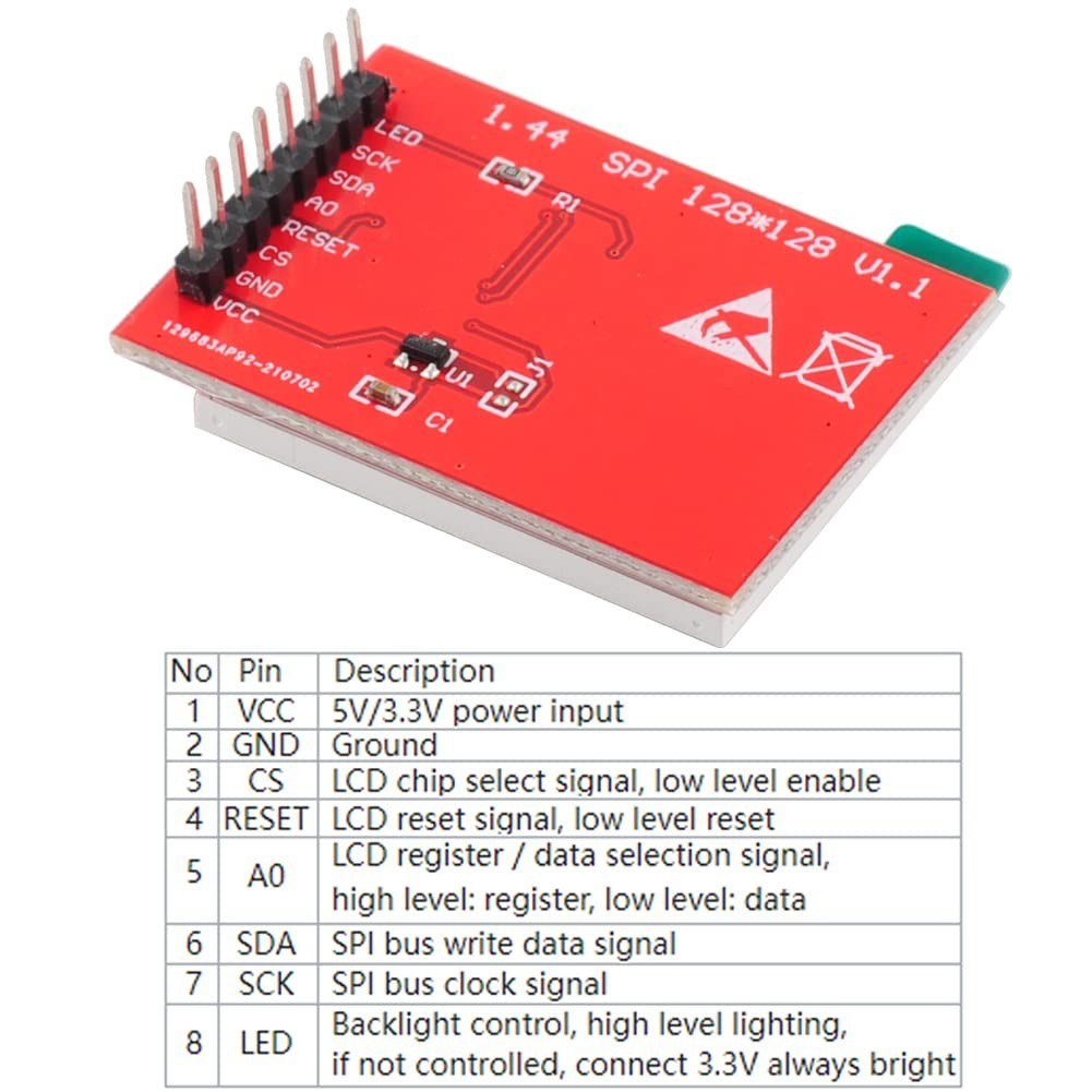 2pcs 1.44″ LCD SPI 128×128 Color TFT LCD Display Module ST7735 SPI for Arduino
