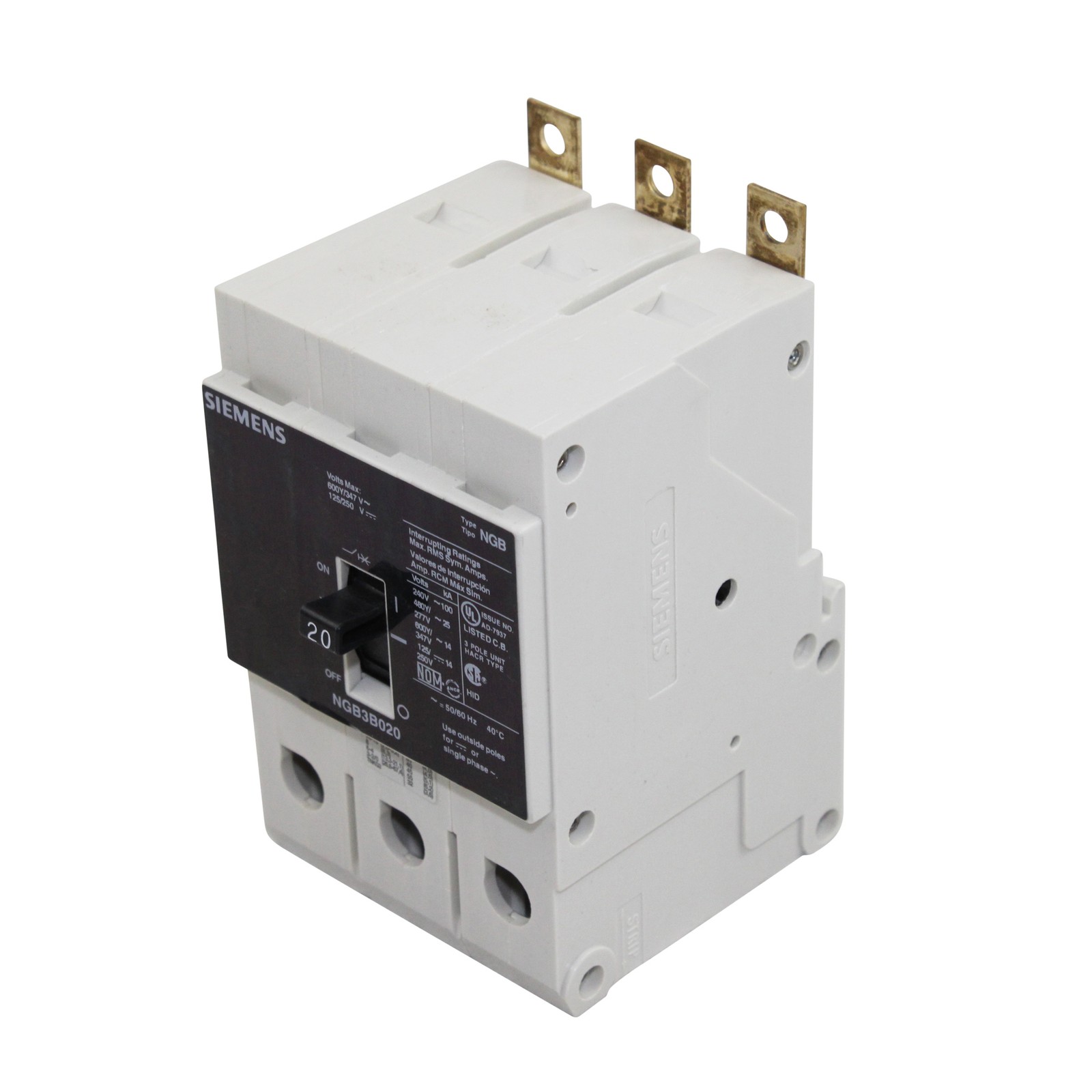 SIEMENS ITE NGB3B020B 20A 277/480V 3P 14KA MOLDED CASE CIRCUIT BREAKER