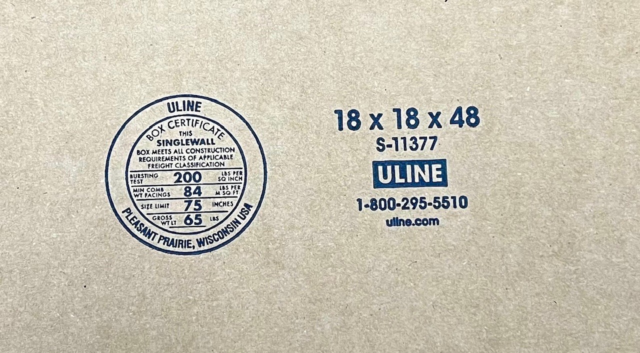18″ x 18″ x 48″ CARDBOARD BOX – 200 lb – SINGLE BOX – TALL