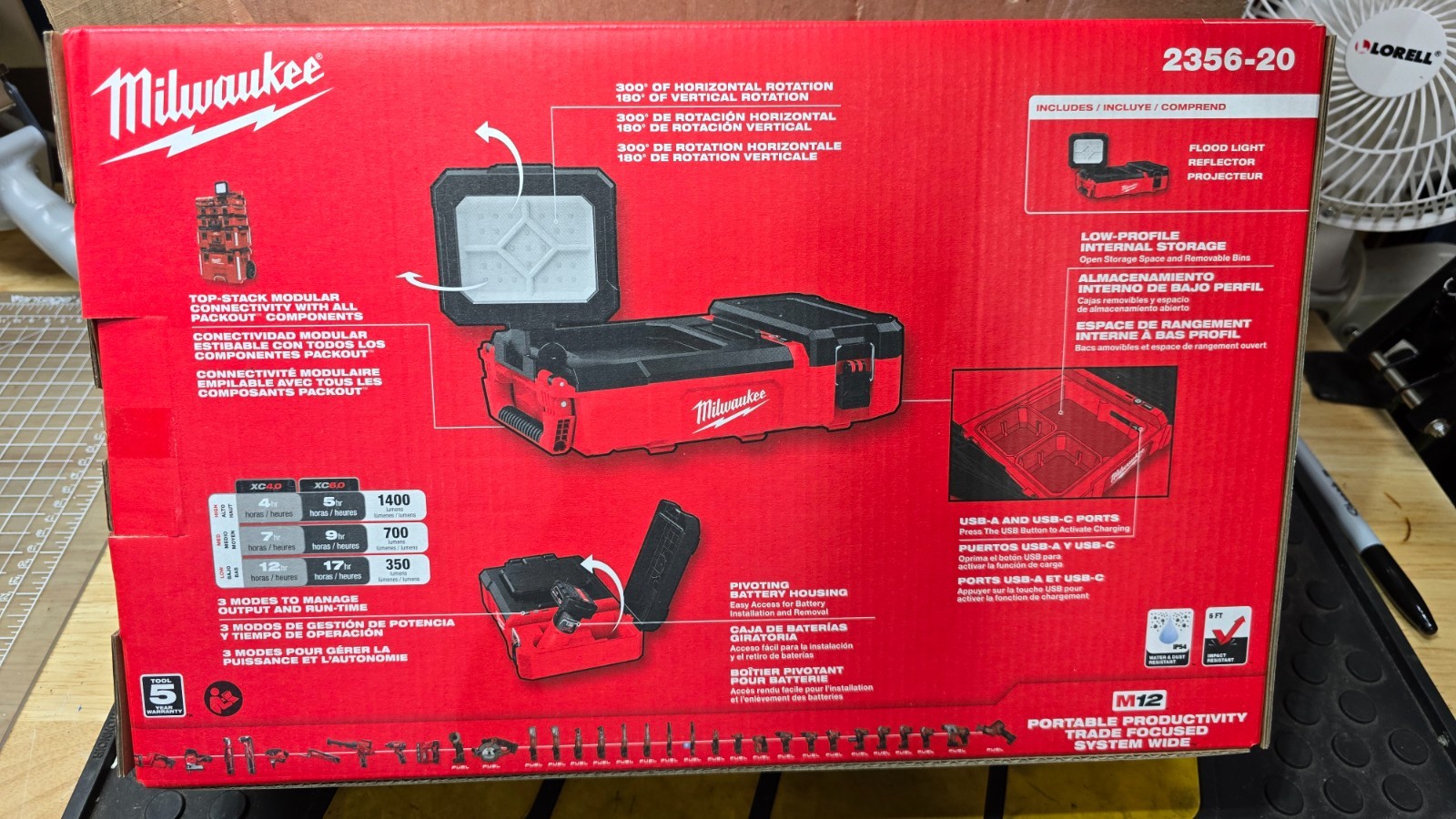 Milwaukee 2356-20 Tool M12 12-Volt Lithium-Ion Cordless PACKOUT Flood Light