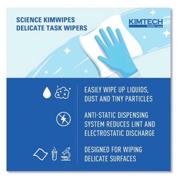 Kimtech 34155 Kimwipes Delicate Task Wipers, 1-Ply, 4.4 x 8.4, 286/Box, 60/CT