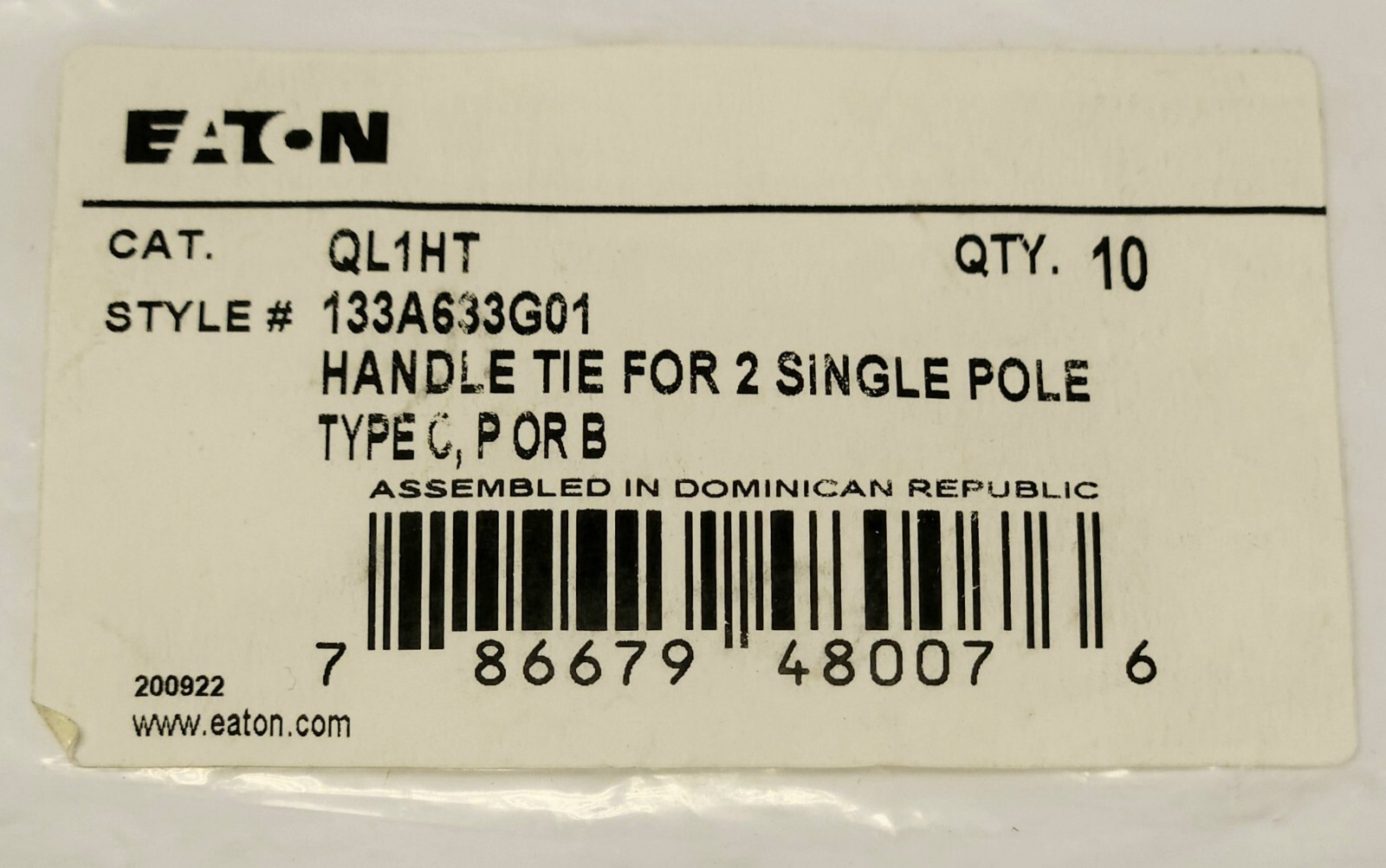 BAG OF 10 EATON CUTLER HAMMER QL1HT Type C P or B Circuit Breaker Handle Tie 2