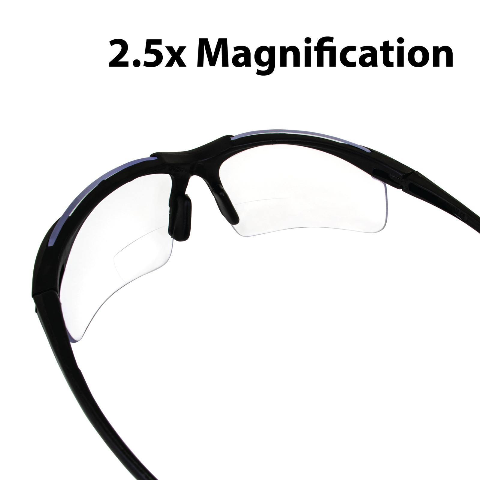 Apex Bifocal Safety Glasses 2.5 CLEAR Shatterproof Lenses Black Frame Z87.1
