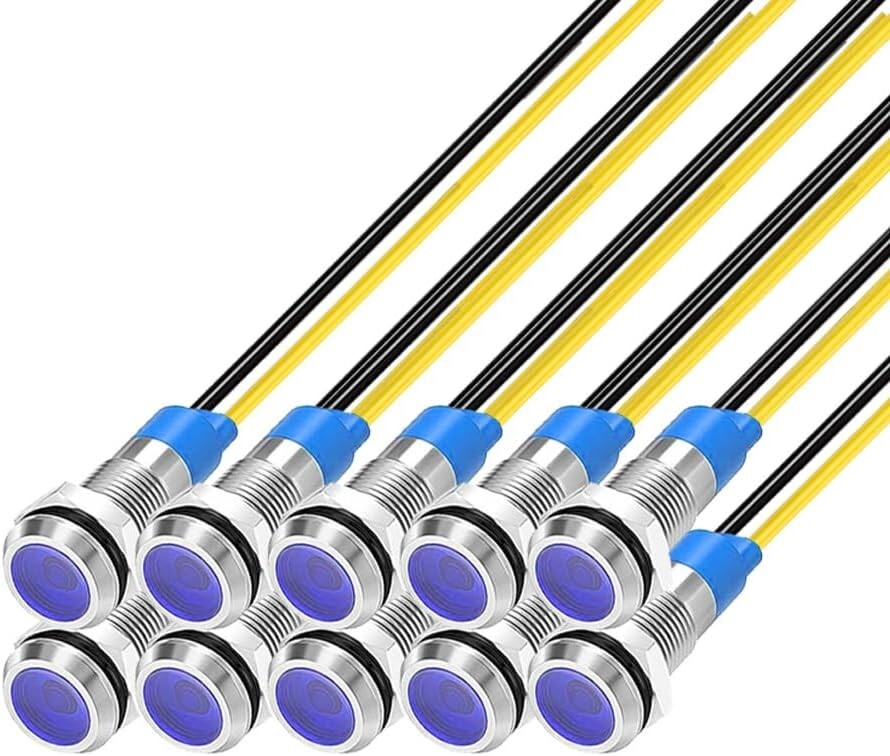 LED Metal Indicator Light 110V-220VAC Waterproof Signal 6mm Lamp (Blue)- 10 pcs