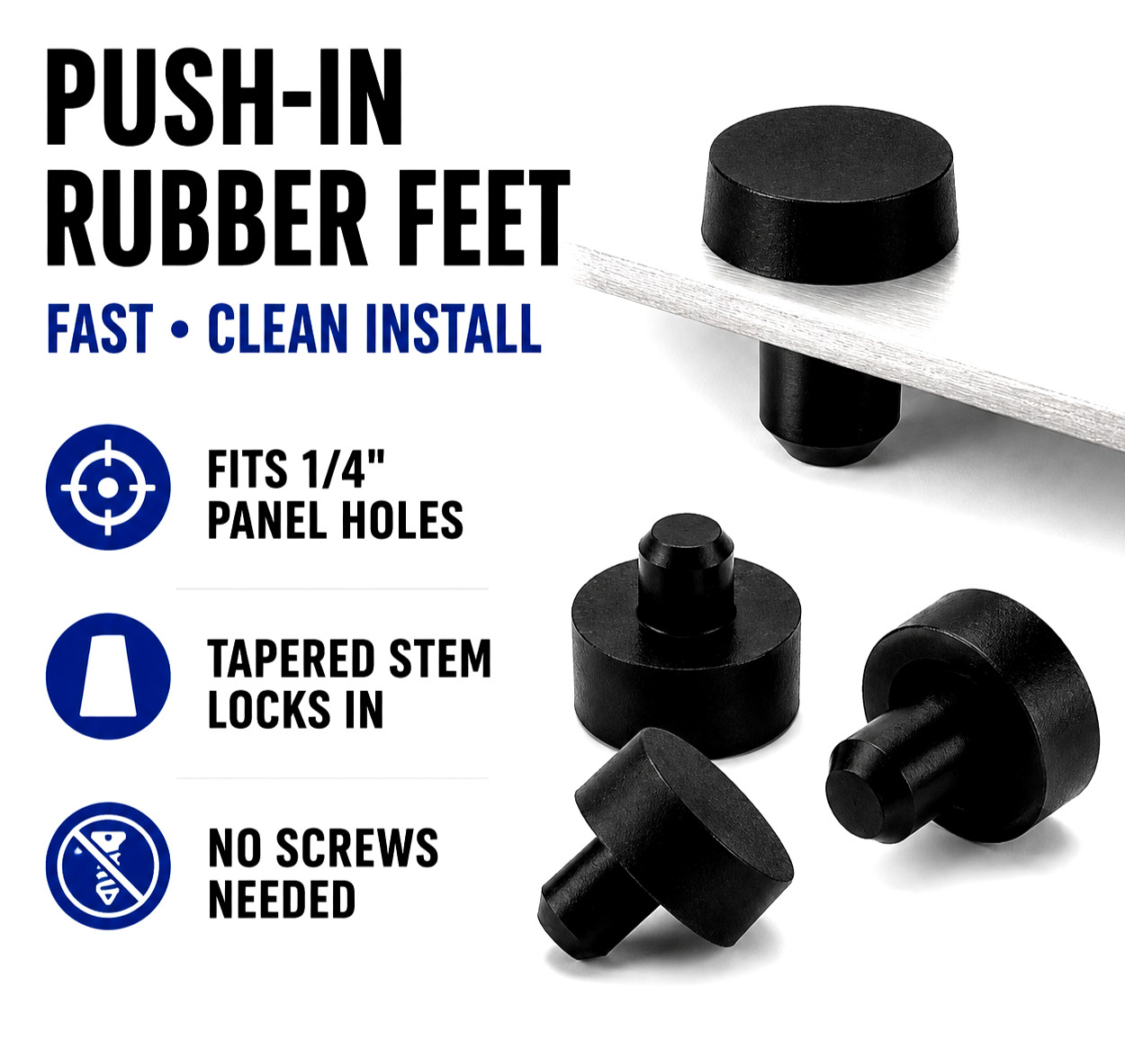 Push-In Rubber Feet Bumpers – Choose Size, 10 Pack Panel Mount Industrial Shop