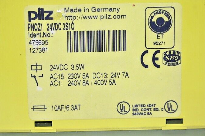 PILZ PNOZ1 24VDC 3S1O SAFETY RELAY 475695 / PILZ 475695
