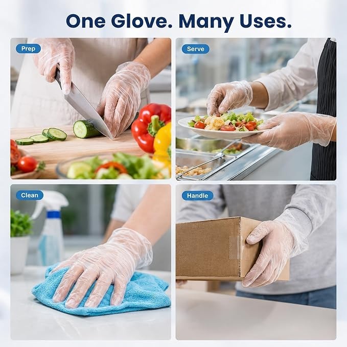 Medium Disposable Vinyl Gloves Powder-Free Latex-Free Food Safe 100 Count