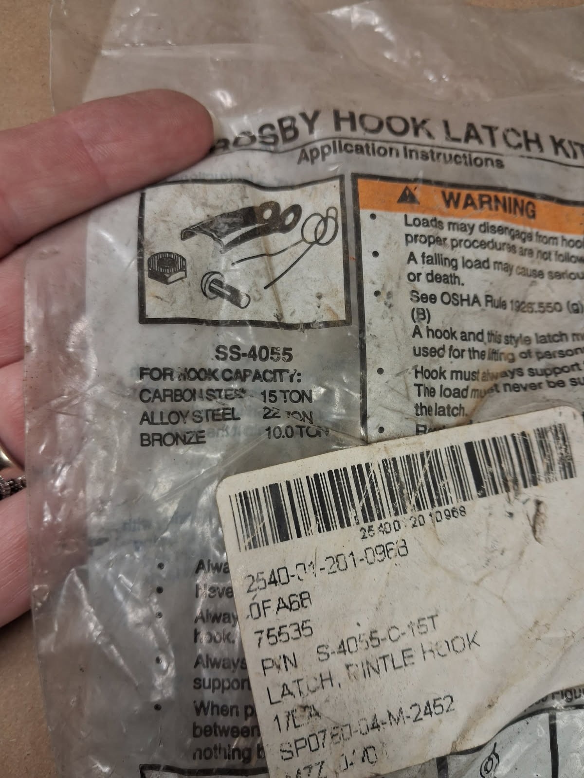 Crosby Latch Kit S4055C, Stainless Steel C Load Rated Hooks 15, 22, 10T
