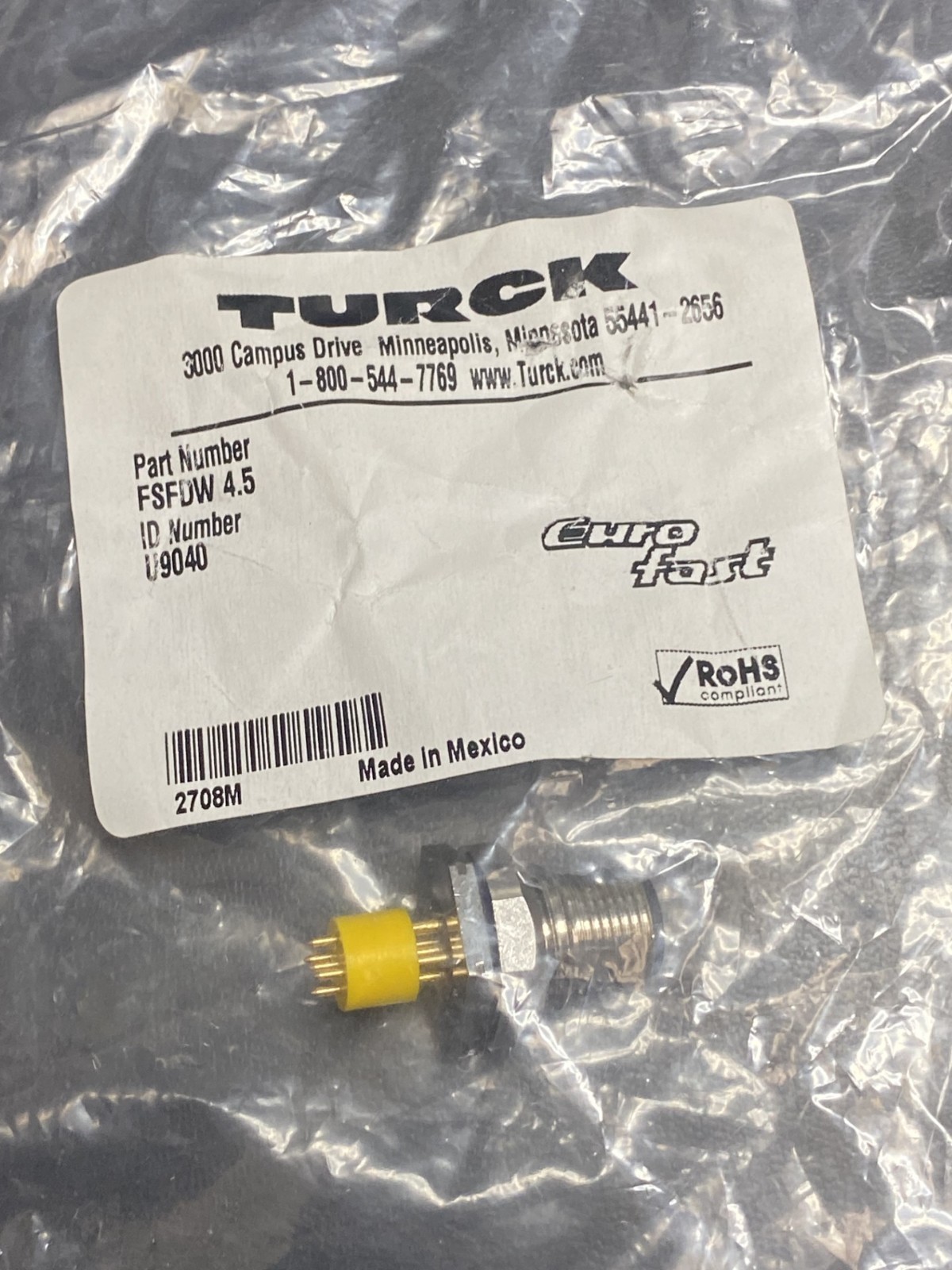 Turck FSFDW 4.5 Receptacle U9040 NEW SEALED MALE RoHS (qty 1) PCB Mount