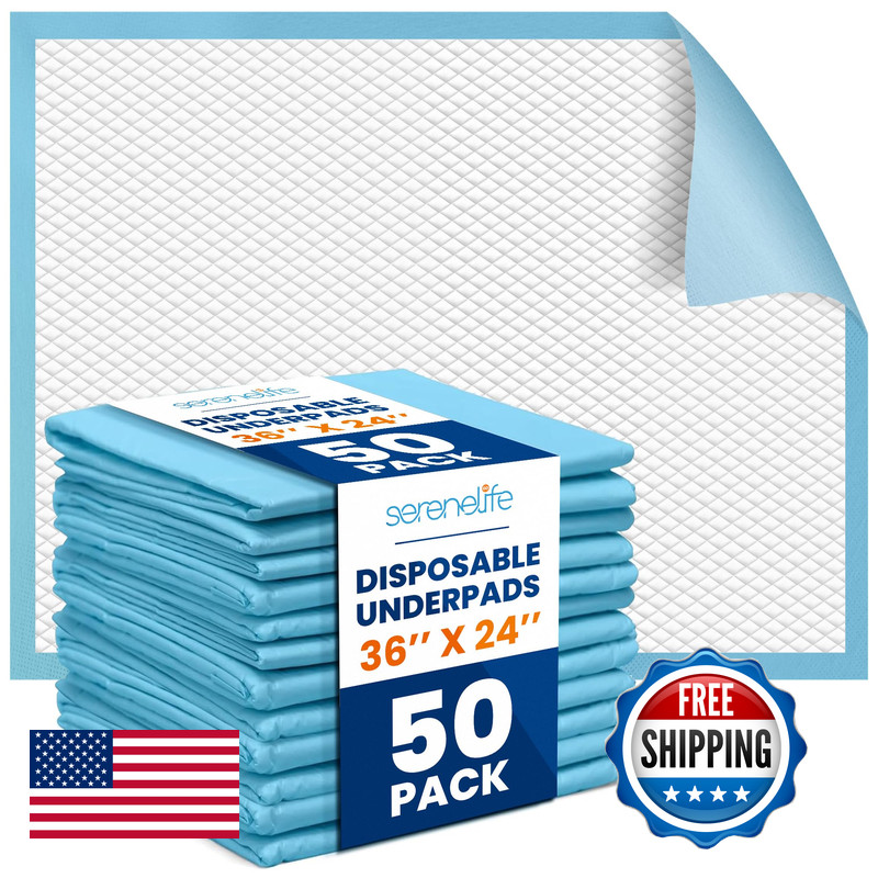 Serenelife Disposable Underpads 50 Count Incontinence Pads For Pets Babies Kids