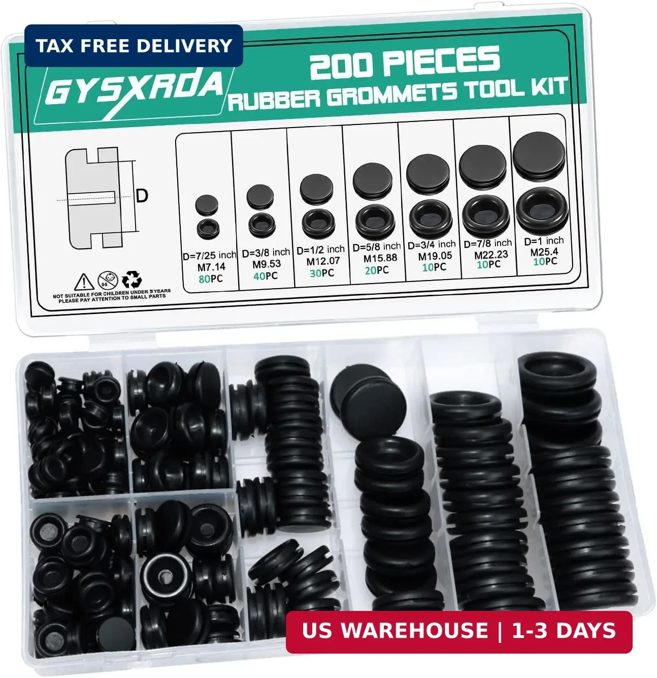Rubber Grommet Kit 200 Pack – 7 Sizes Firewall Rubber Hole Plugs – Automotive, H
