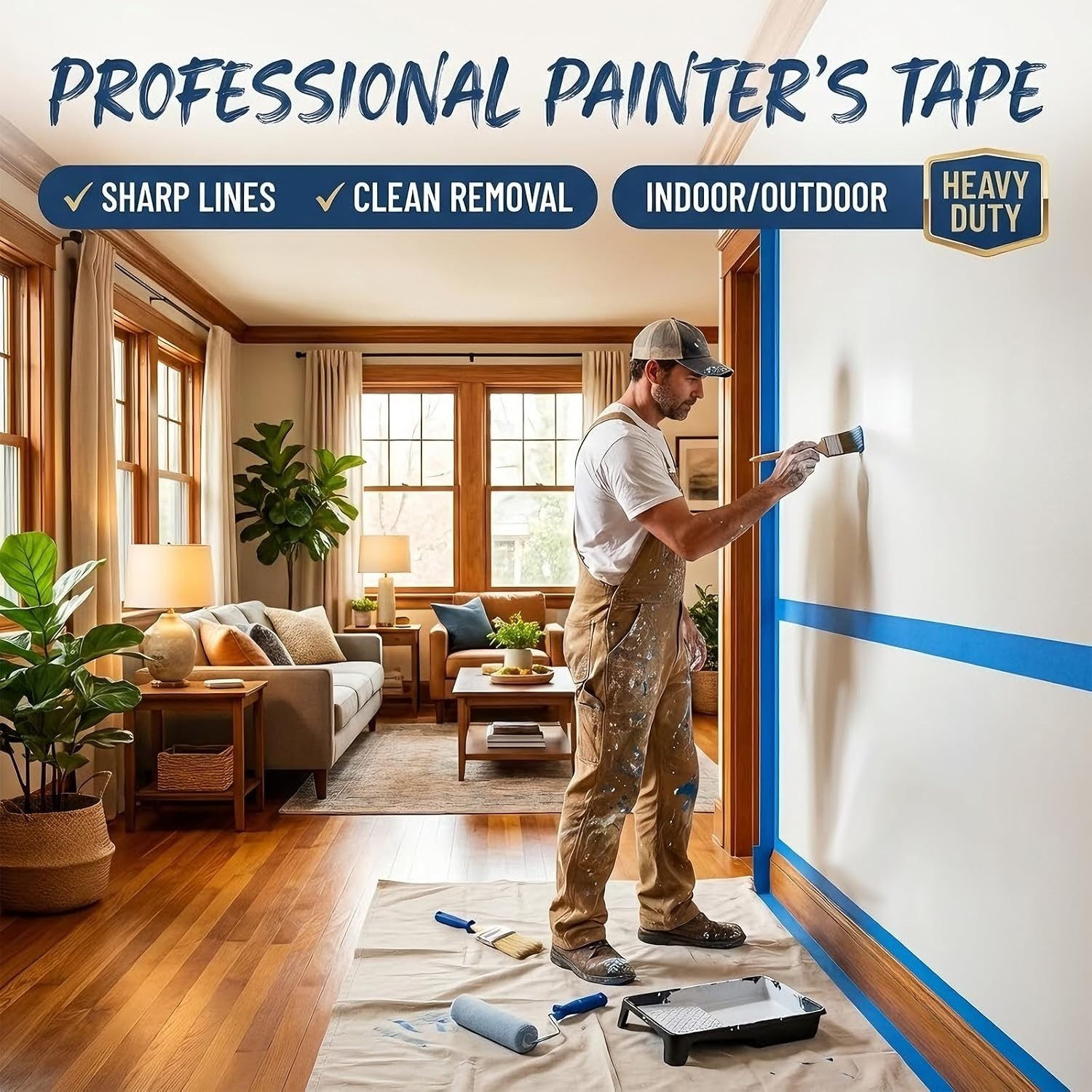 Painters Tape 2 Inch Wide（ 1.89 in. x 55 Yds）, 6 Rolls – Blue Masking Tape fo…