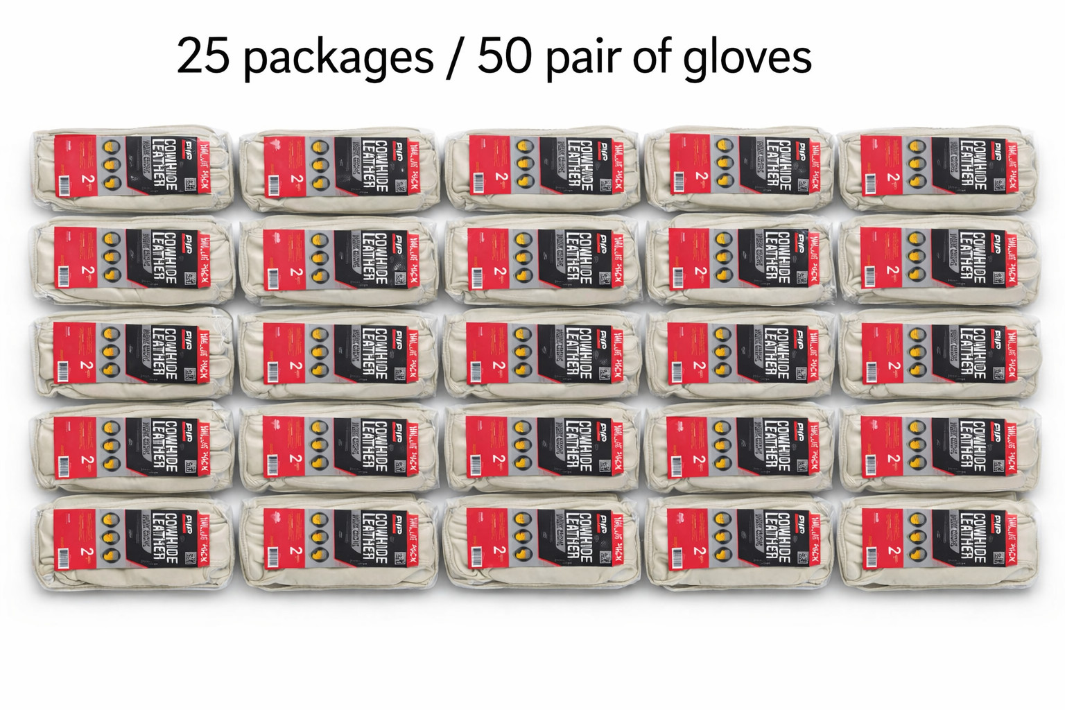50 pair of NEW in the package PIP Cowhide Leather Work Gloves Size Large