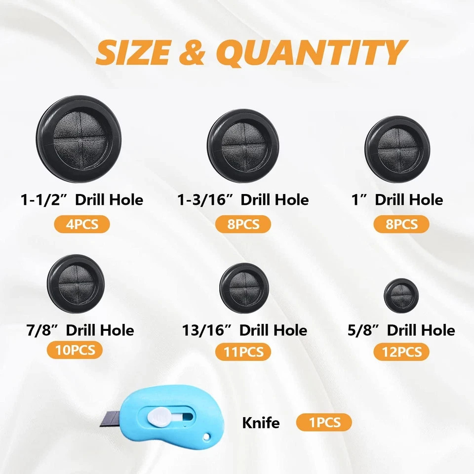 53Pcs Rubber Grommet Kit,6 Size (5/8″ 13/16″ 7/8″ 1″ 1-3/16″ 1-1/2″) Drill Hole