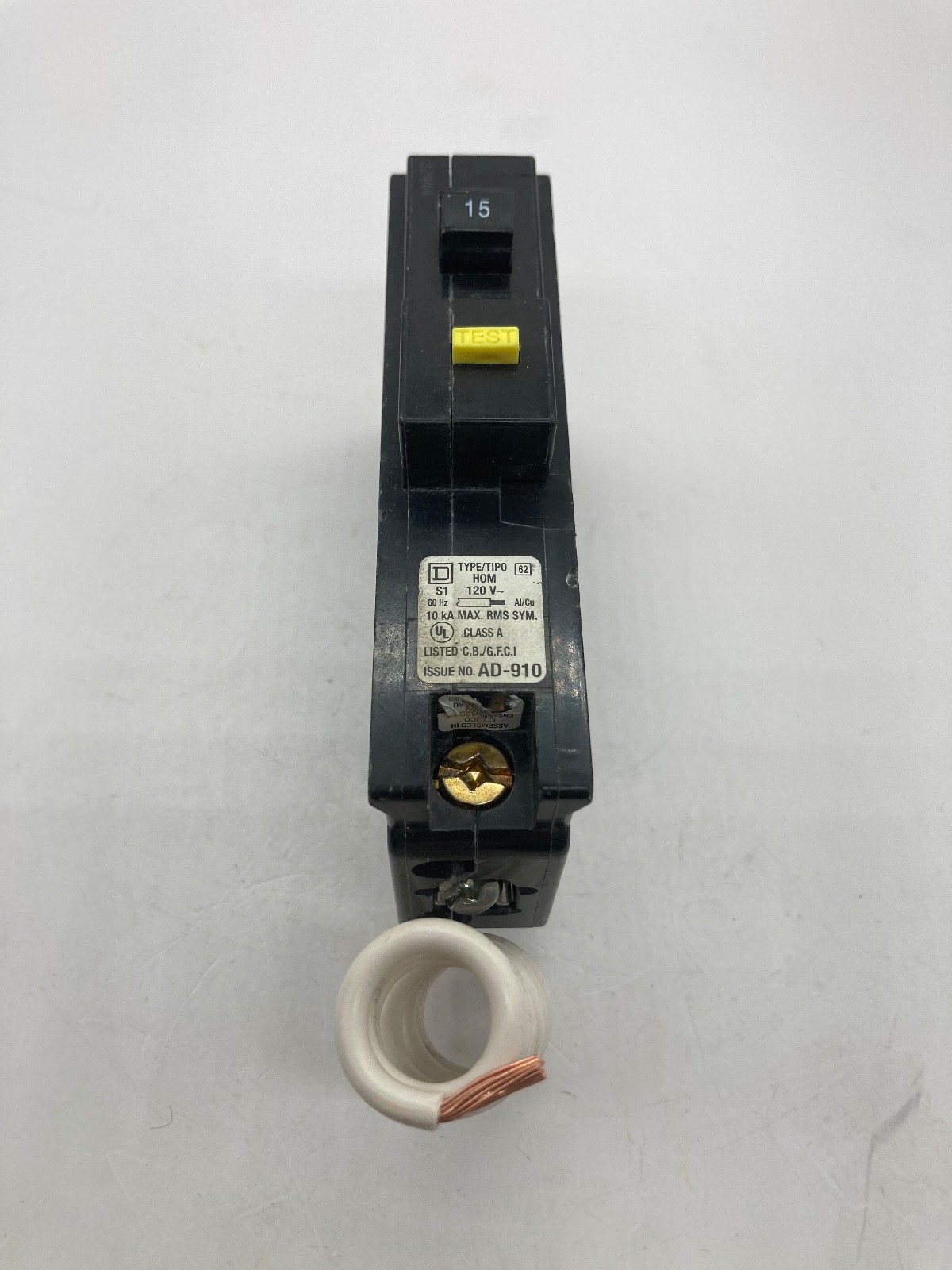 Homeline HOM115GFI 15 Amp 1 Pole 120V Plug On Ground Fault GFCI Circuit Breaker