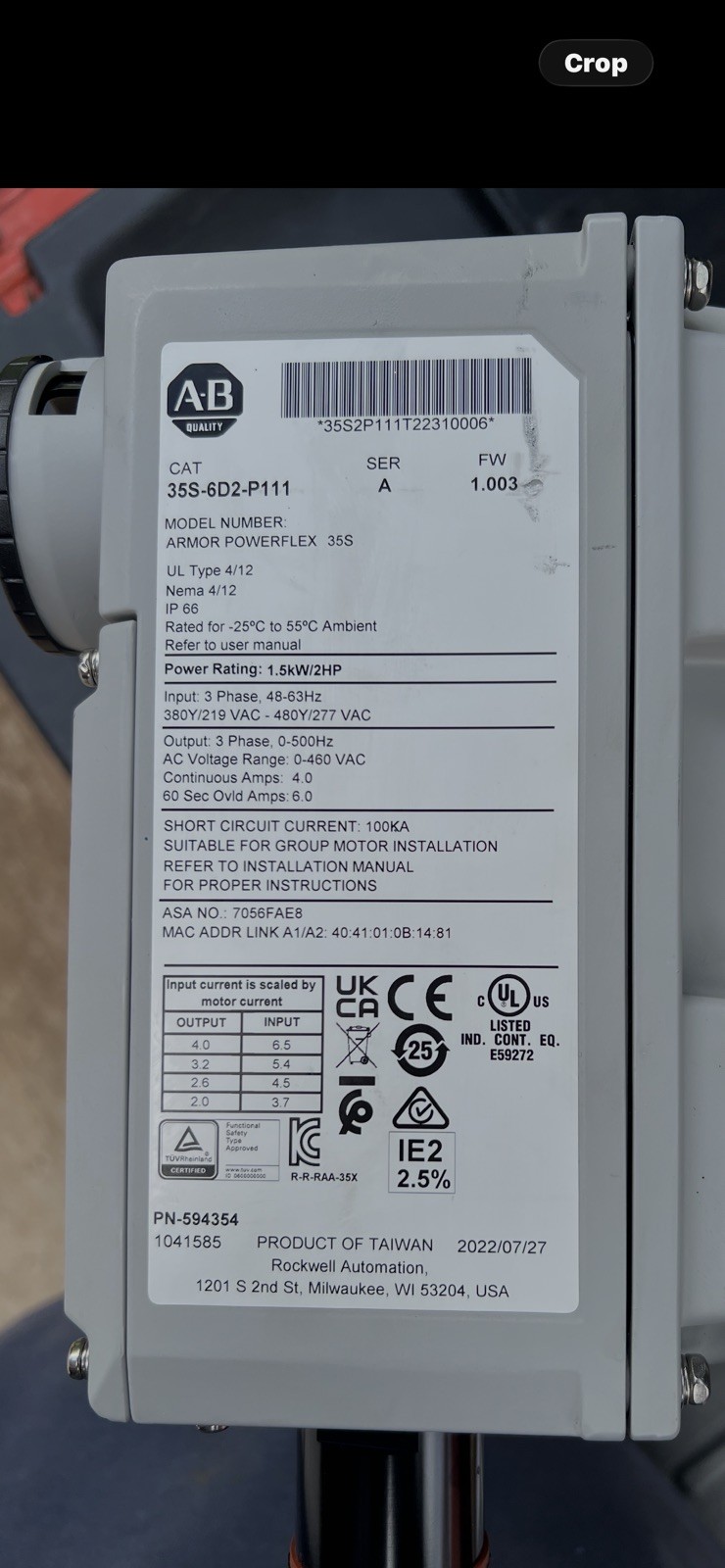 Allen-Bradley Allen Bradley Armor PowerFlex 35S 35S-6D2-P111