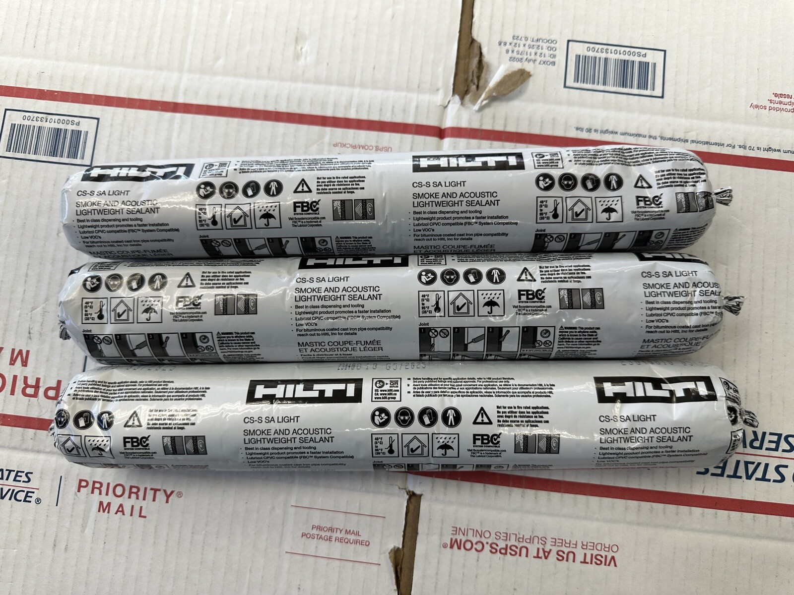 Lot 3x Hilti CS-SA Smoke and Acoustic Lightweight Sealant 20oz Sausage Tubes