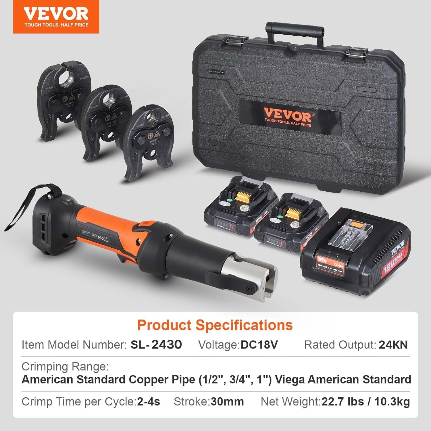 Efficient 18V Electric Pipe Crimper with OLED Display & 3 Jaws for Copper Pipes