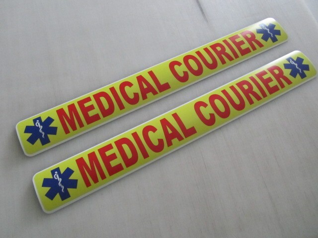 Yellow Red & Blue MEDICAL COURIER Magnetic Signs 3″x24″ 1 Pair 4 Car Truck SUV