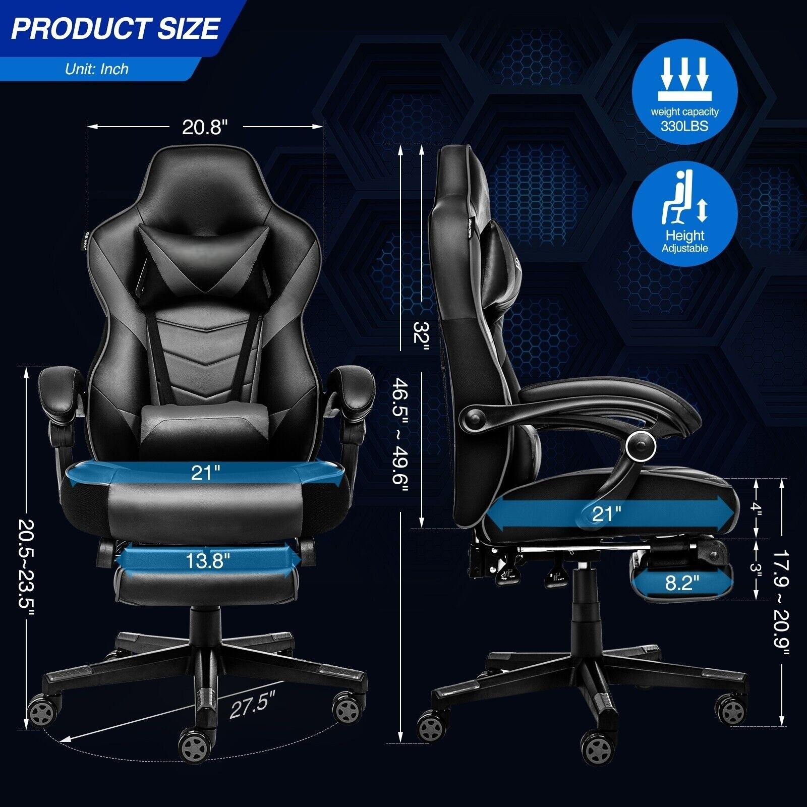 ELECWISH Gaming Chair Ergonomic Swivel Recliner Office Seat w/ Lumbar support