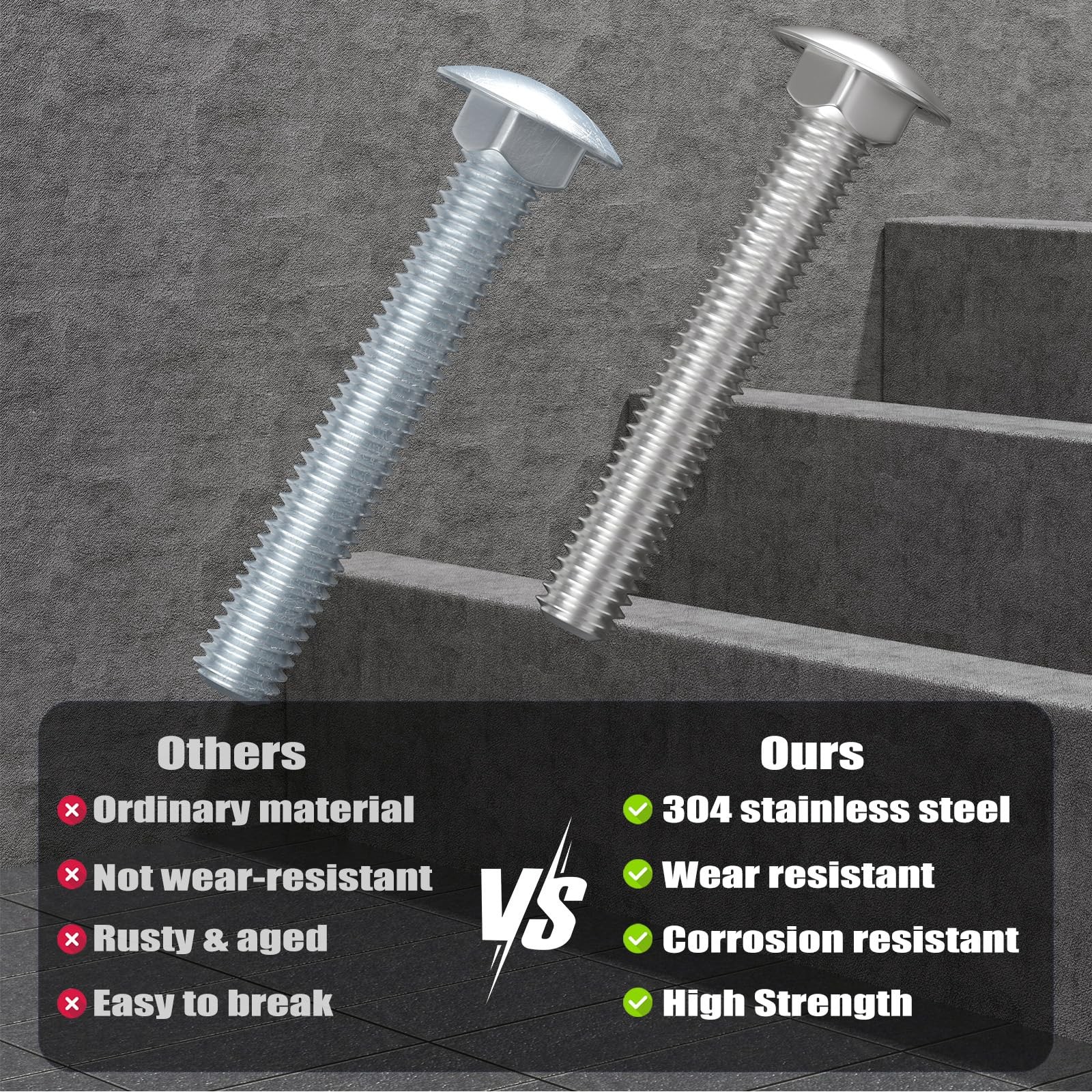 VGBUY 3/8-16 x 6 Carriage Bolts Screws 4 Sets, x 6″ (4 Sets), Silver