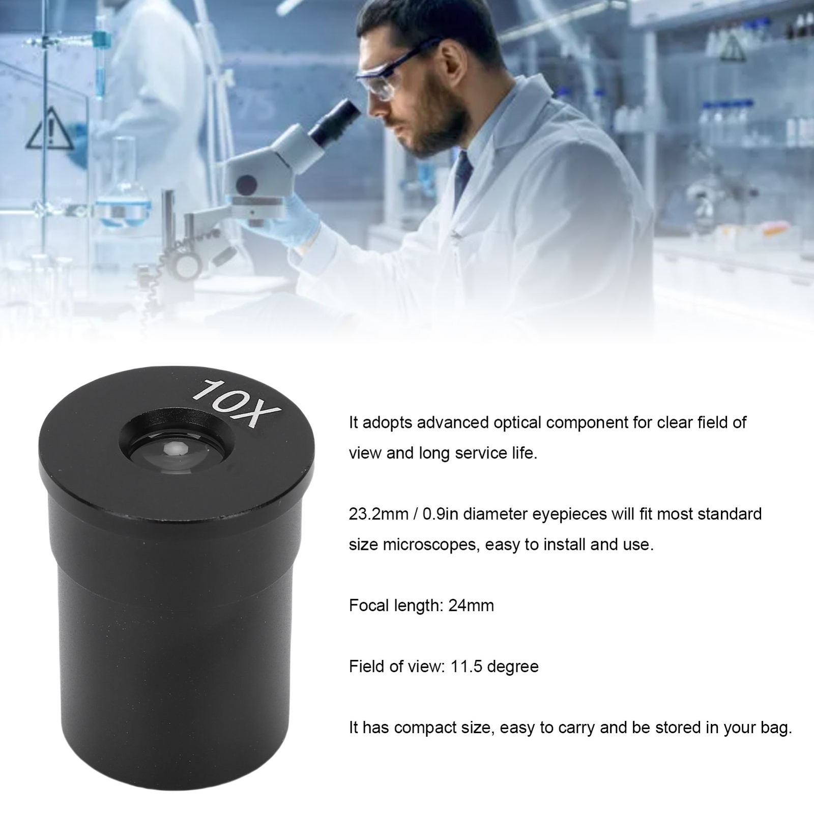 10X Microscopes Eyepiece 23.2mm Dia 11.5° Field View Optical Glass Eyepiece SET