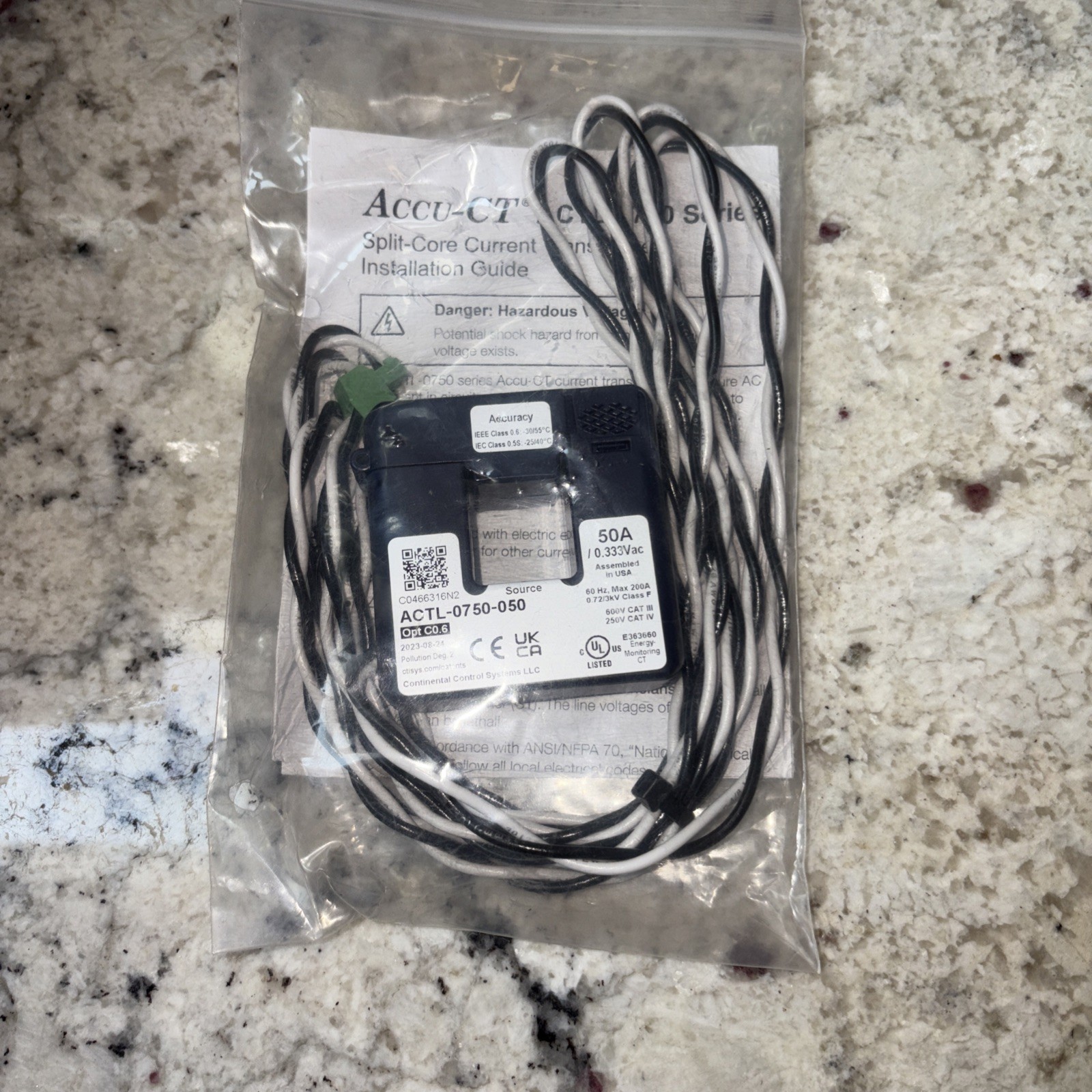 Accu-CT ACTL 0750-050 50 Amp Split-Core Current Transformer 333mV Sensor