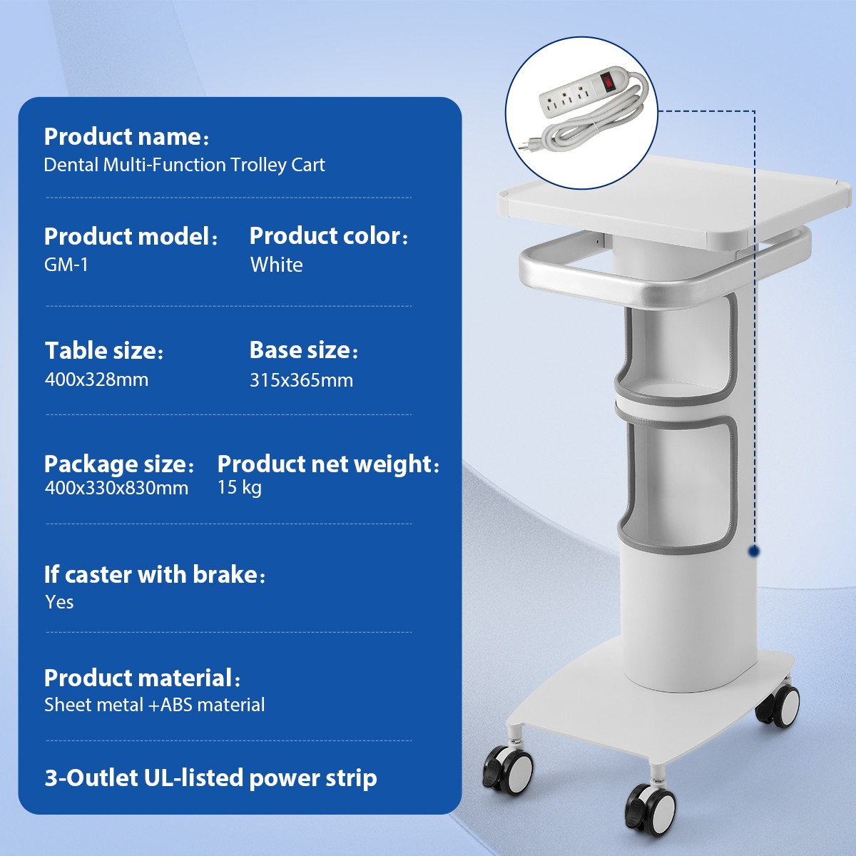 Dental Multi-Function Cart Trolley Mobile Workstation with Plug Outlet & Storage