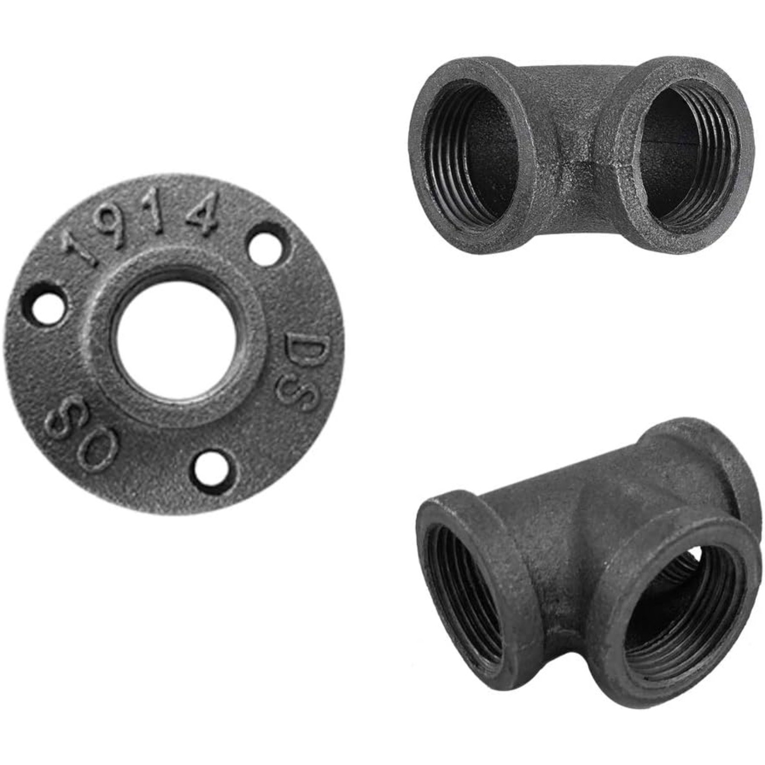 30-Pack 3/4» Black Malleable Iron Cast Pipe Fitting Flange Tees Elbow for DIY