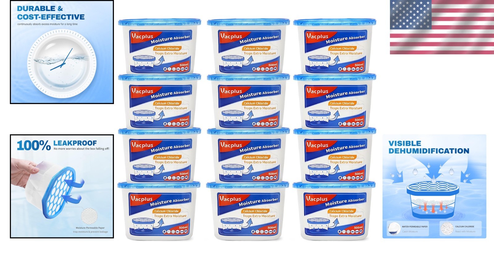 Visible Effect Moisture Absorbers 10.5 oz – 12 Pack for Bathrooms & Closets