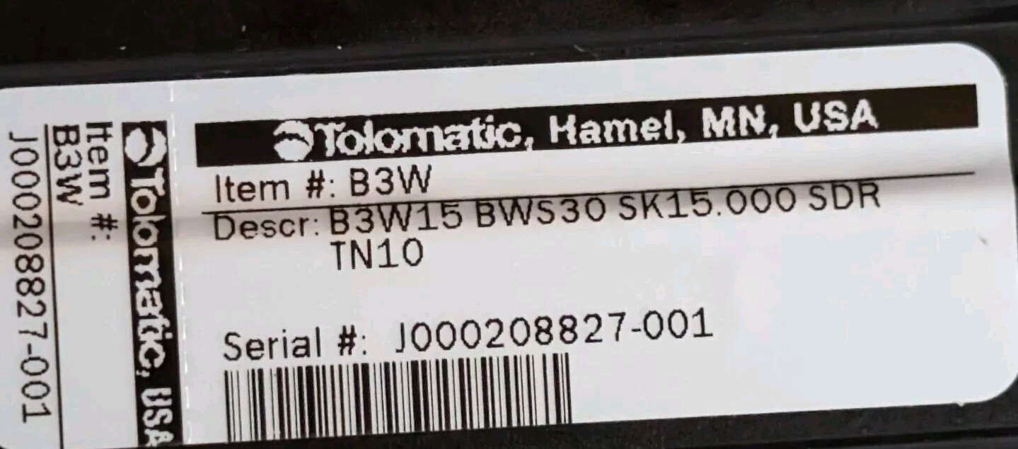 Tolomatic B3W15 BWS30 SK15.000 SDL Belt Drive Rodless Actuator, 15″ Stroke New