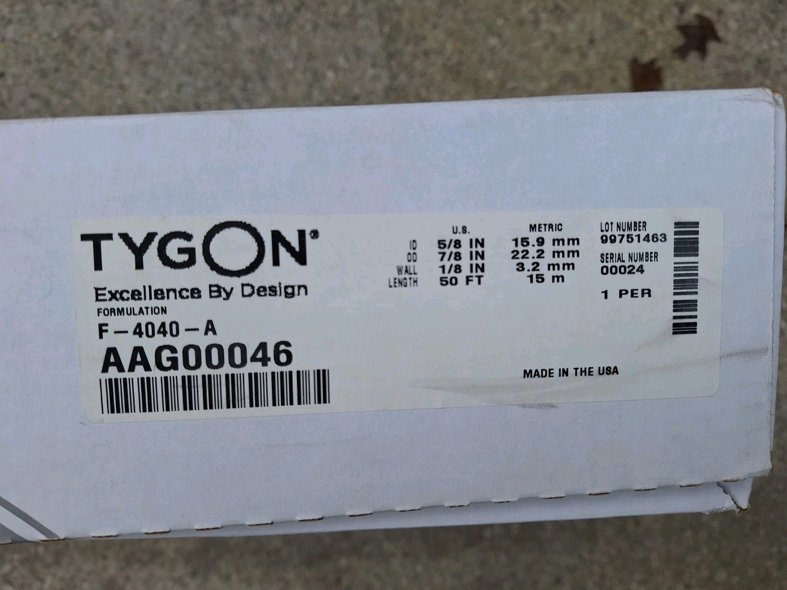 TYGON AAG00046 Tubing,5/8 I.D. 7/8 O.D.,10 ft.,Yellow,Flexible FREE SHIPPING