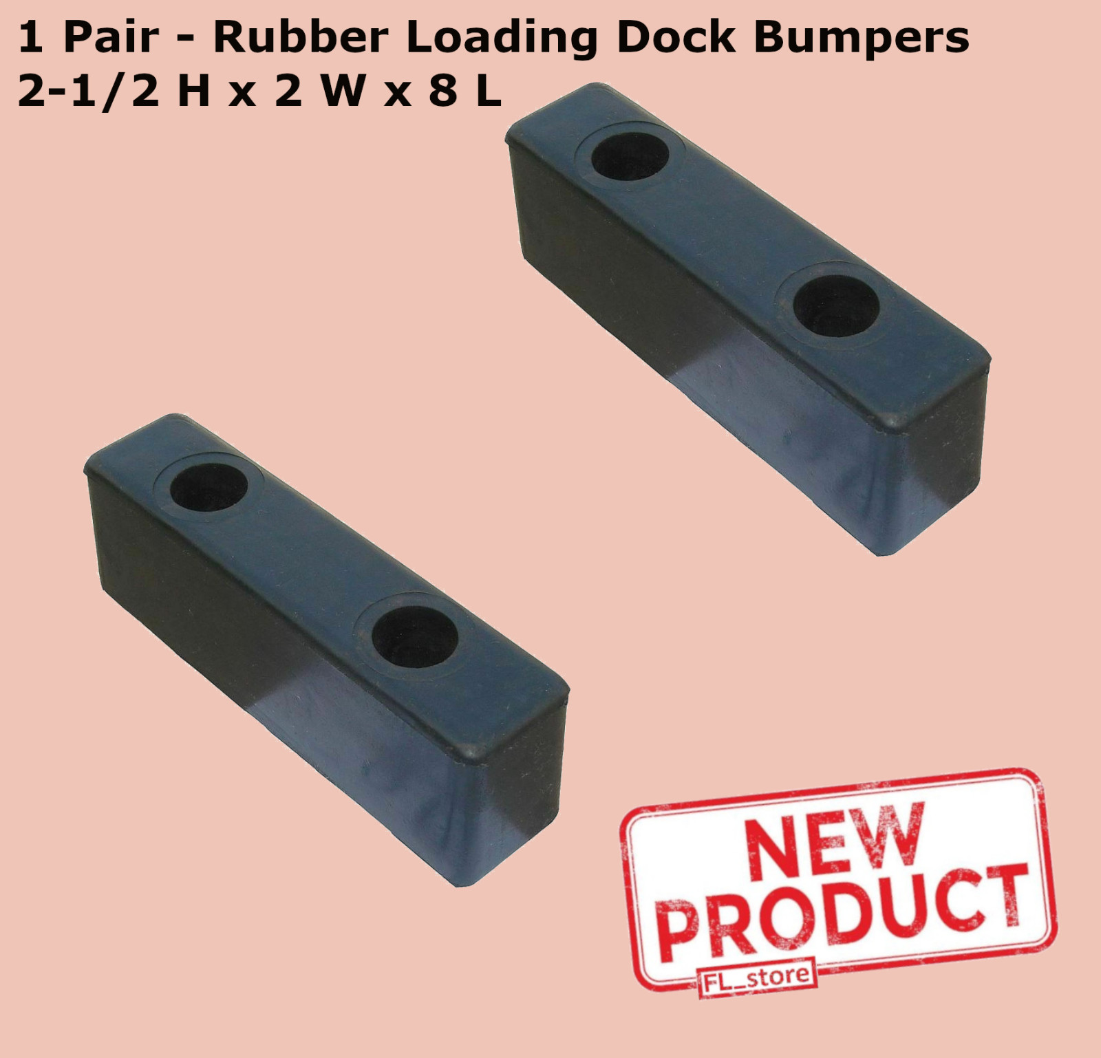 2 PACK Rubber Loading Dock Bumpers 2-1/2 H x 2 W x 8″ L Rectangular Black NEW