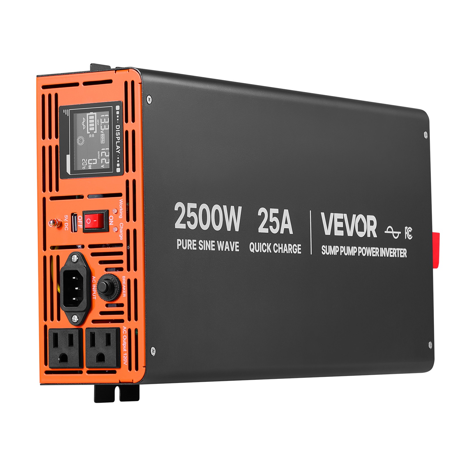 VEVOR 2500W Sump Pump Battery Backup System LCD Pure Sine Wave Power Inverter