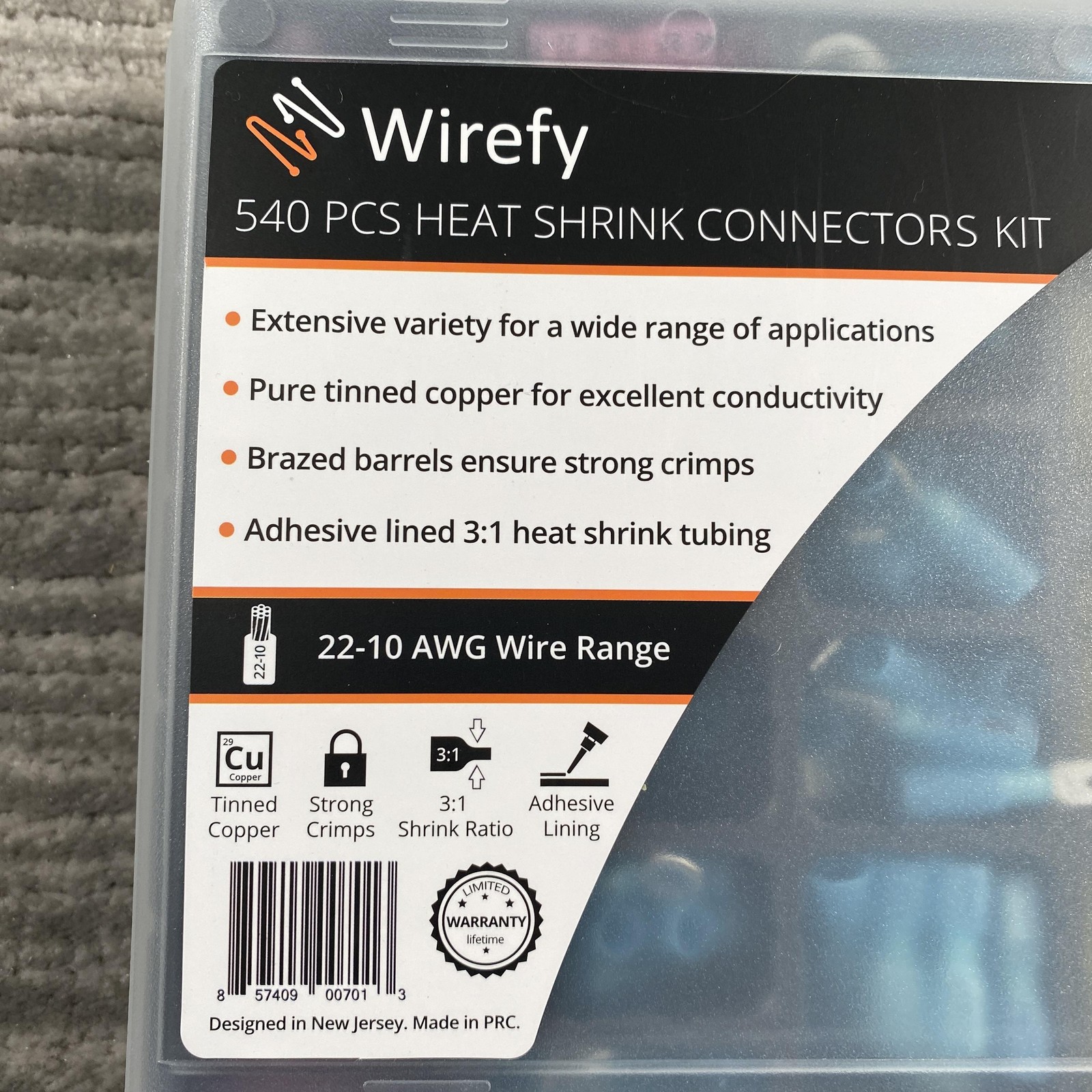 Wirefy 540 PCS Heat Shrink Crimp Connectors Kit 22-10 AWG Multicolor Assortment