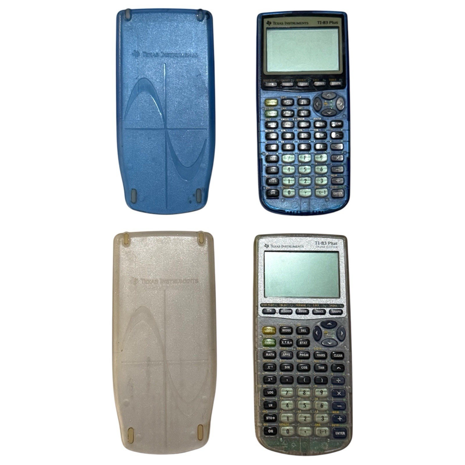 Pair TI‑83 Plus Calculators Translucent Blue & Silver Edition Untested Texas Ins