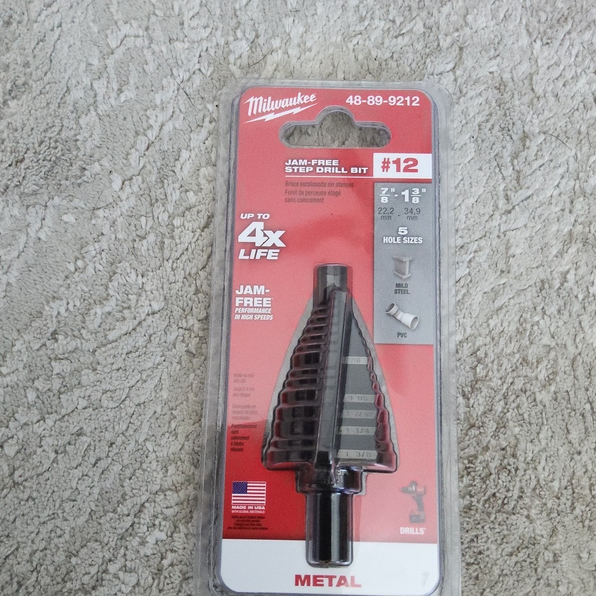 Milwaukee 48-89-9212 Jam-Free Step Drill Bit for Metal, 7/8 in to 1 3/8 in