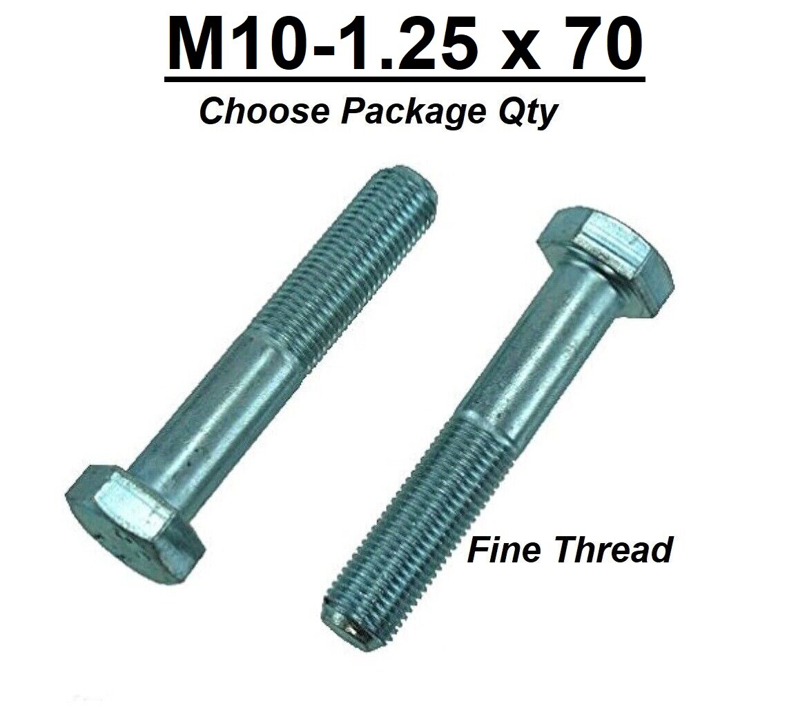 M10-1.25 x 70mm Grade 10.9 Hex Cap Screw Bolts Metric Zinc Hardened FINE THREAD