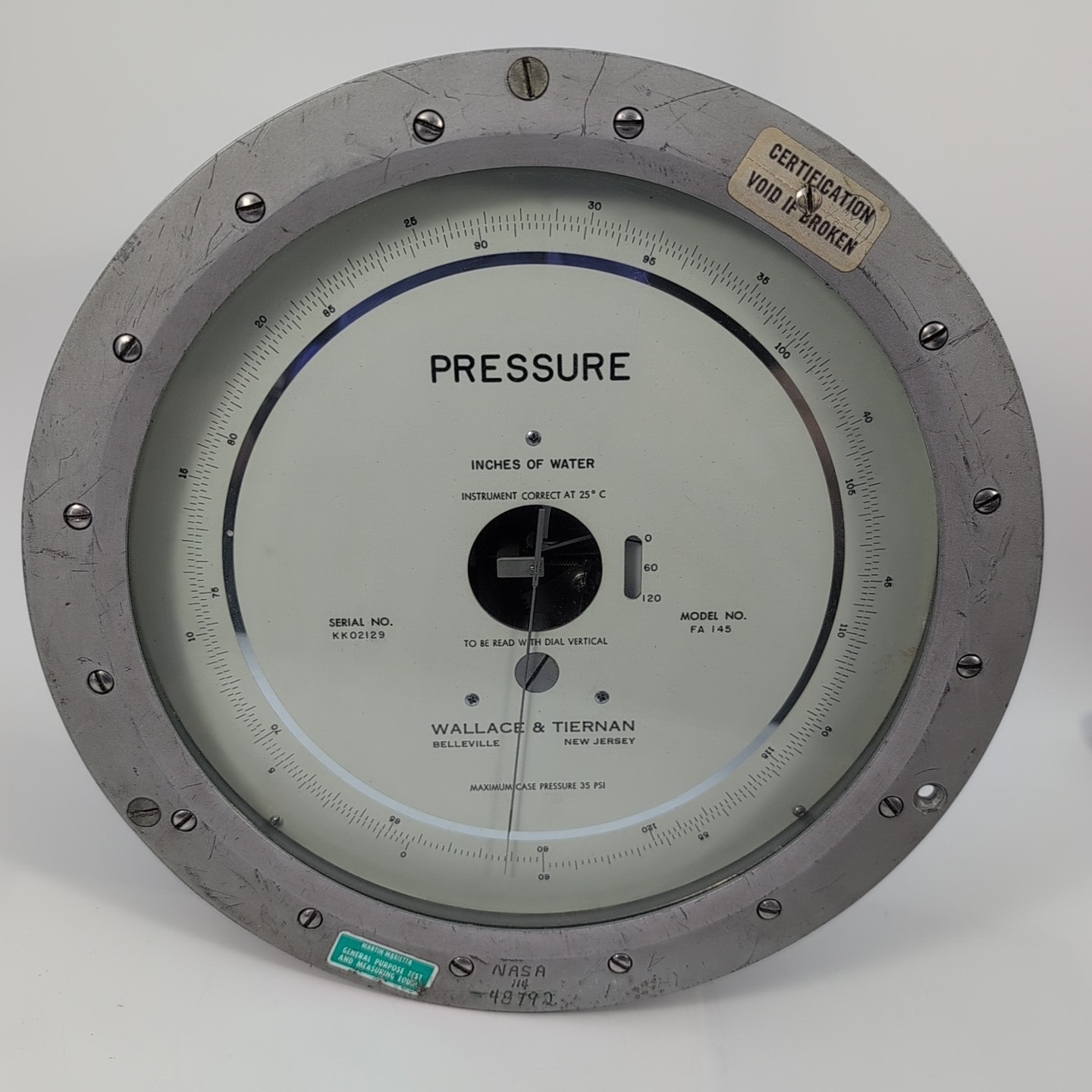 Large Wallace & Tiernan Pressure Meter Gauge FA145 – Inches of Water