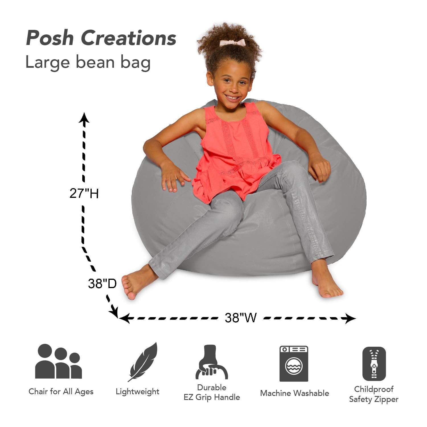 Posh Creations Bean Bag Chair For Kids Teens And Adults Includes Removable And