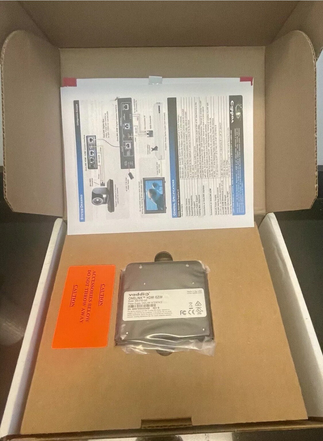 NEW Vaddio 999-9520-000 Codec Kit for OneLINK System For Polycom EagleEye Camera