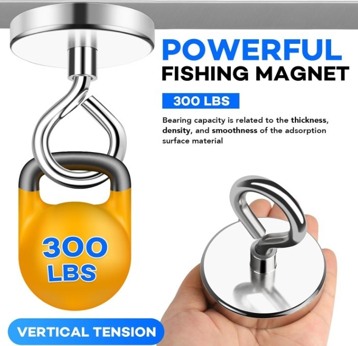 Fishing Magnets strong super neodymium Rare Earth large 300 lbs with Eyebolt 1.9