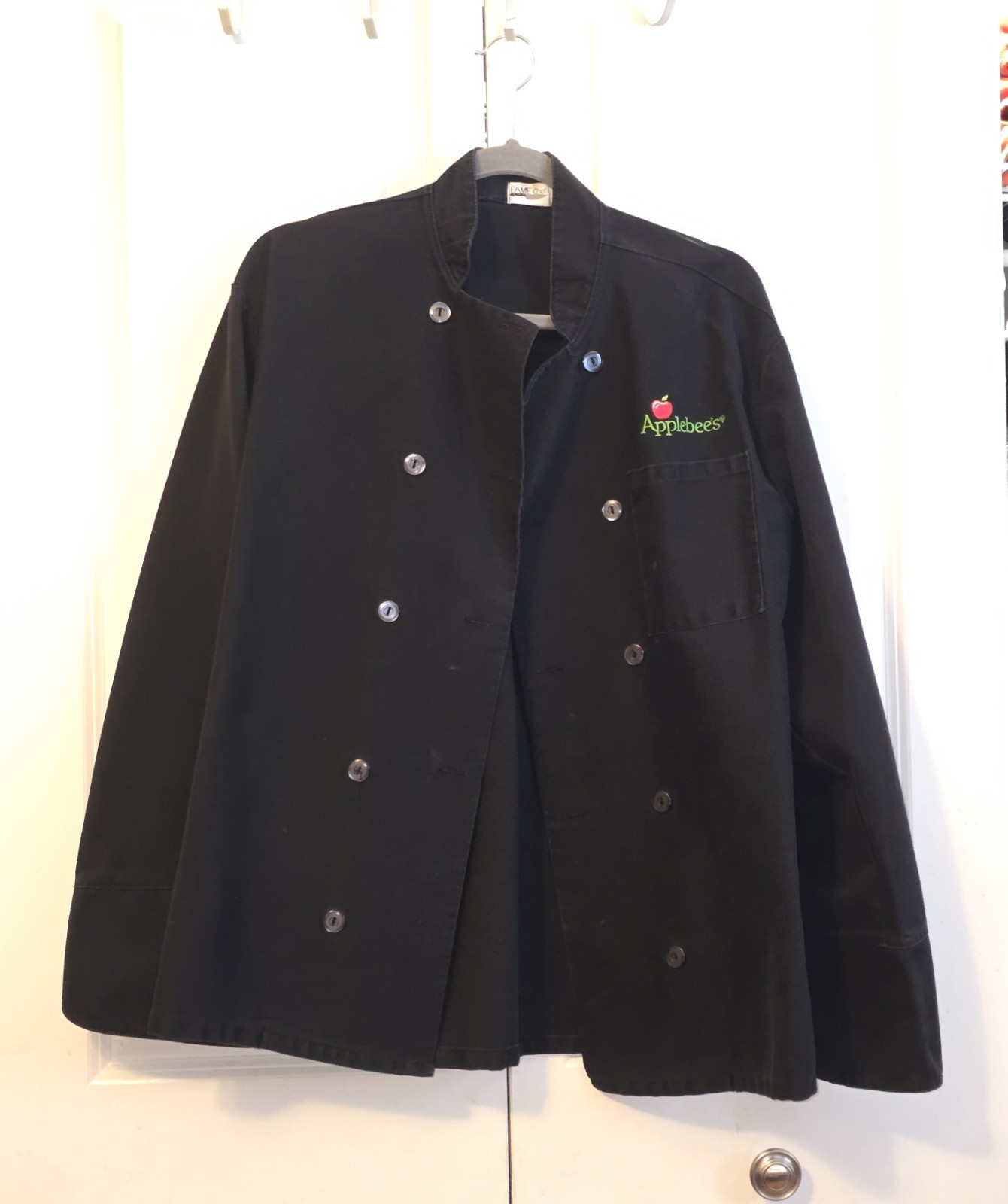 Fame Chef Applebee’s Black Kitchen Jacket Double Breasted Adult Size XL Uniform