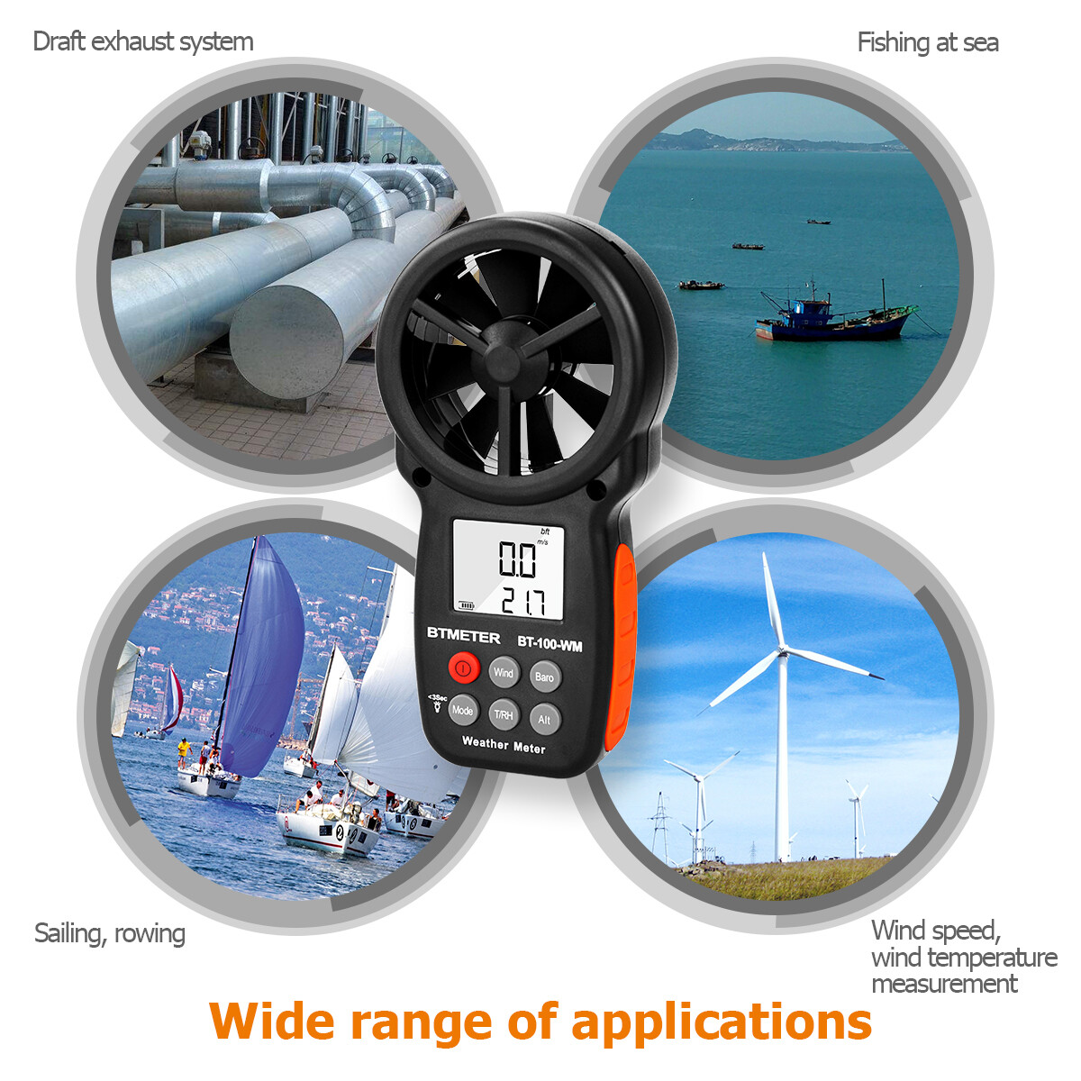 BTMETER Wind Speed Meter Handheld Anemometer Air Flow MAX/MIN/AVG Temperature